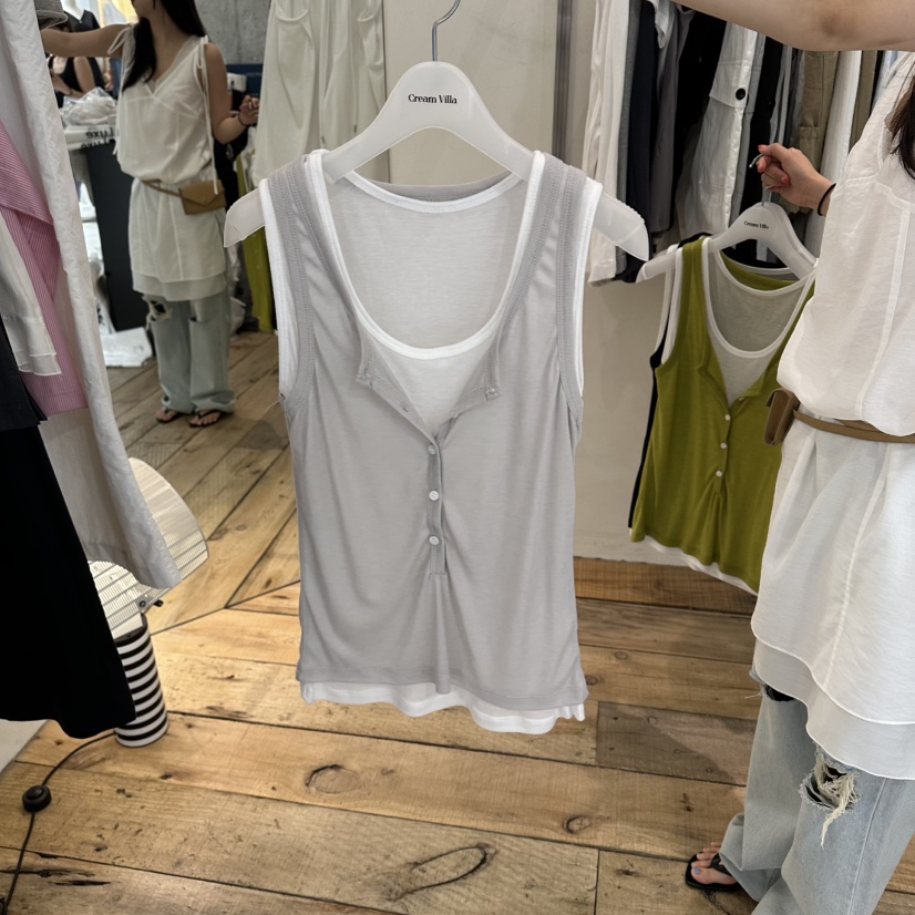 CREAM VILLA韓國代購女裝新品人氣吊帶背心假兩件CREAM VILLA吊帶/背心圖色1