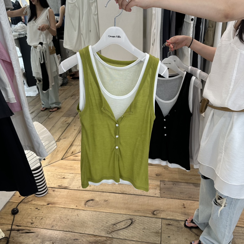 CREAM VILLA韓國代購女裝新品人氣吊帶背心假兩件CREAM VILLA吊帶/背心圖色2