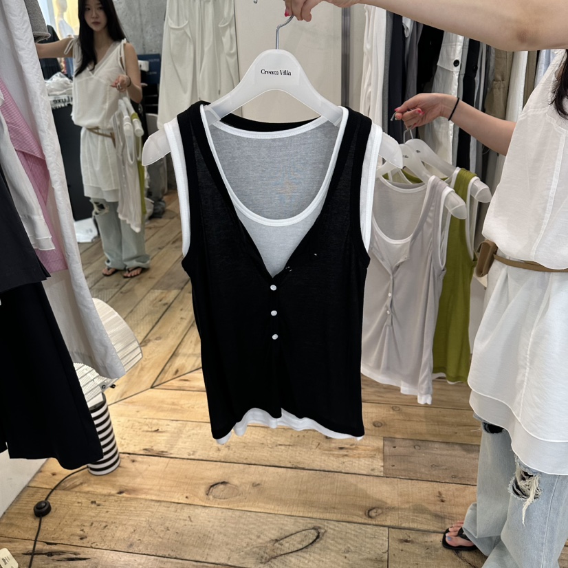 CREAM VILLA韓國代購女裝新品人氣吊帶背心假兩件CREAM VILLA吊帶/背心圖色3