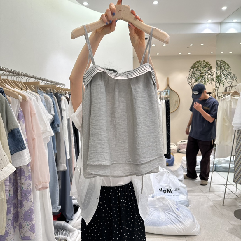 GRACIA韓國直郵實拍女裝新品熱賣休閑26夏季吊帶背心蕾絲褶裥GRACIA吊帶/背心圖色2