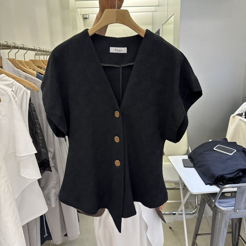 AMON韓國直郵實拍女裝新品休閑職業26夏季襯衫蕾絲衫亞麻AMON襯衫/蕾絲衫圖色3