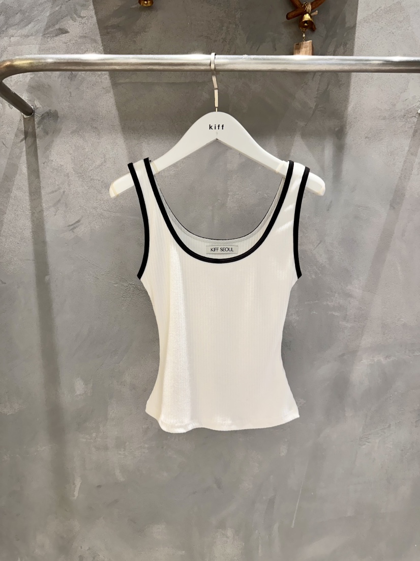 KIFF韓國東大門代購女裝新品時尚職業吊帶背心撞色無袖羅紋KIFF吊帶/背心圖色1