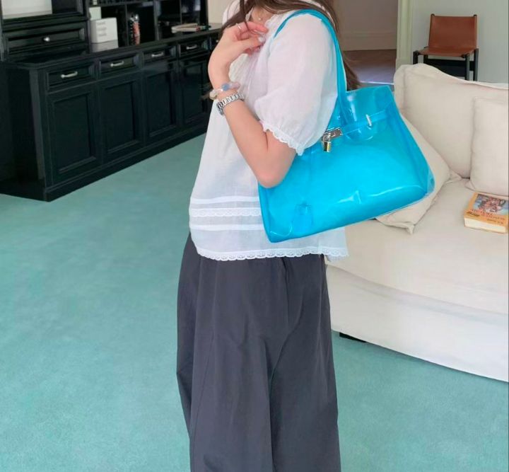 TROUVAILLE韓國代購女士新款時尚26春夏休閑單肩斜跨包透明TROUVAILLE單肩/斜跨包