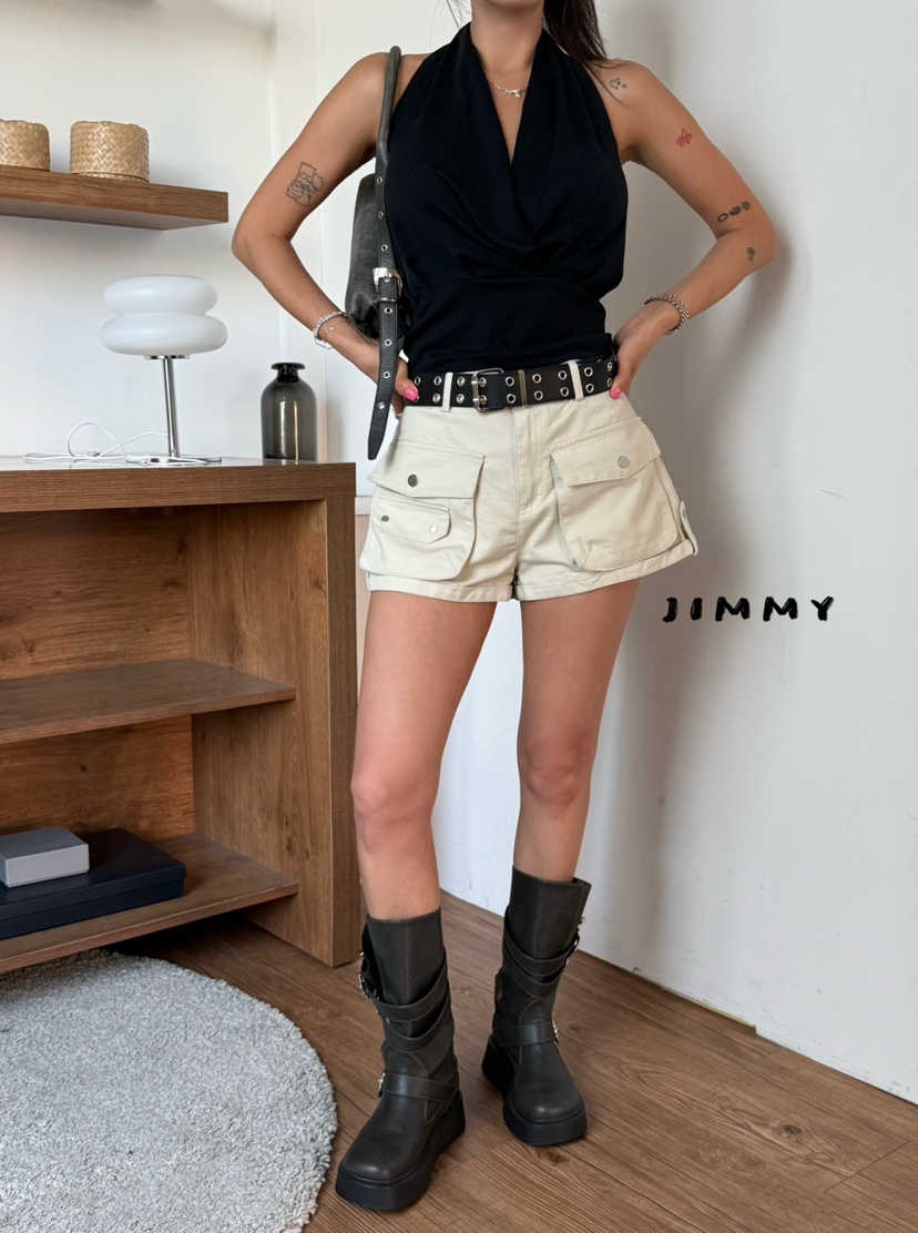JIMMY韓國直郵女士新款26夏季休閑26春夏職業時尚短褲雙口袋JIMMY/REMAKE短褲