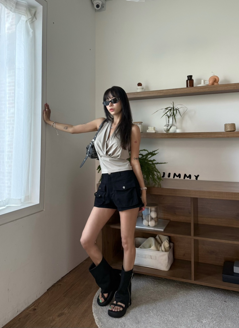 JIMMY韓國直郵女士新款26夏季休閑26春夏職業時尚短褲雙口袋JIMMY/REMAKE短褲