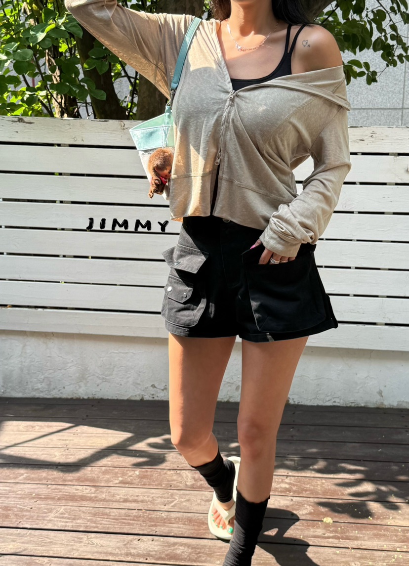 JIMMY韓國東大門代購女裝新款時尚職業26夏季長袖T恤拉鏈JIMMY/REMAKE長袖T恤