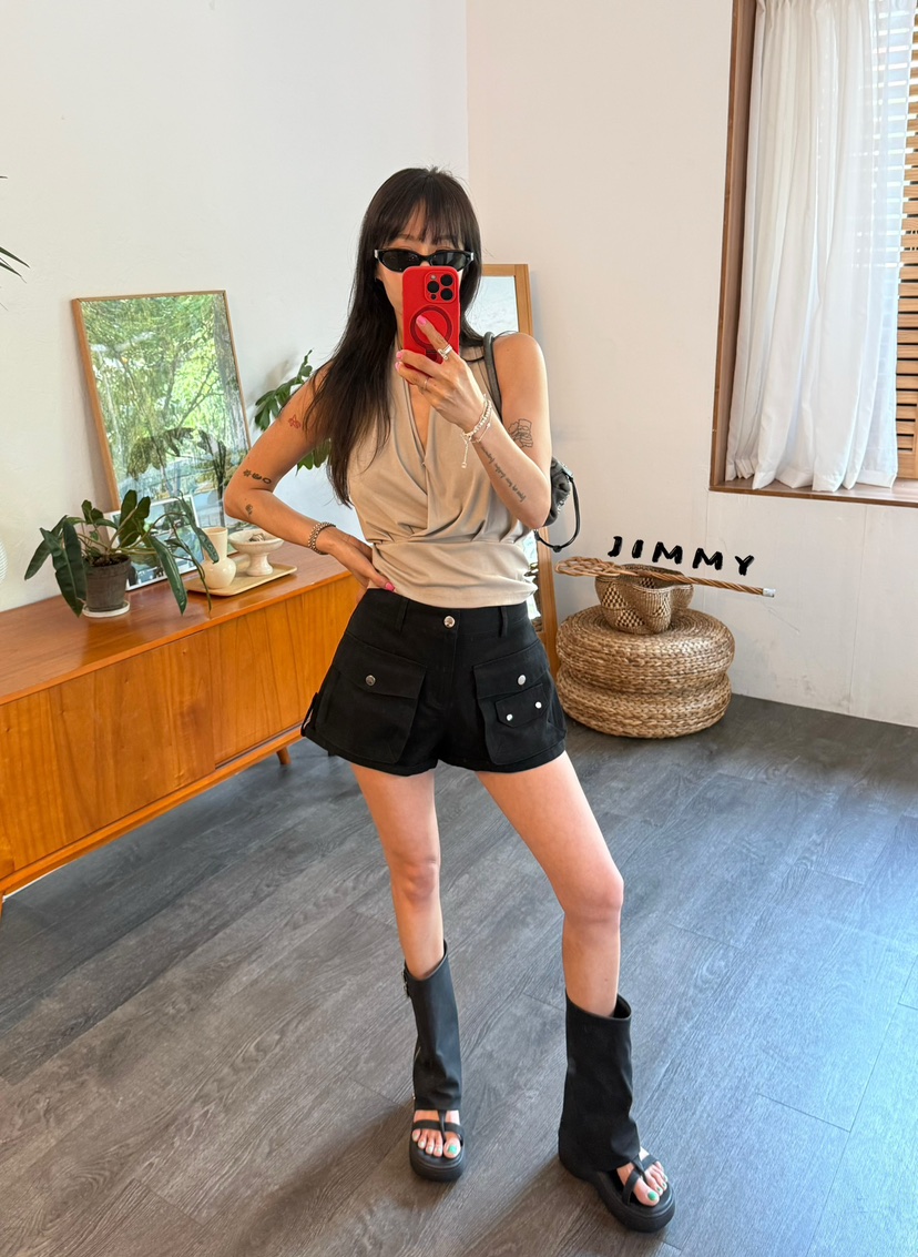 JIMMY東大門實拍韓國女裝新品推薦人氣熱賣職業吊帶背心褶皺JIMMY/REMAKE吊帶/背心