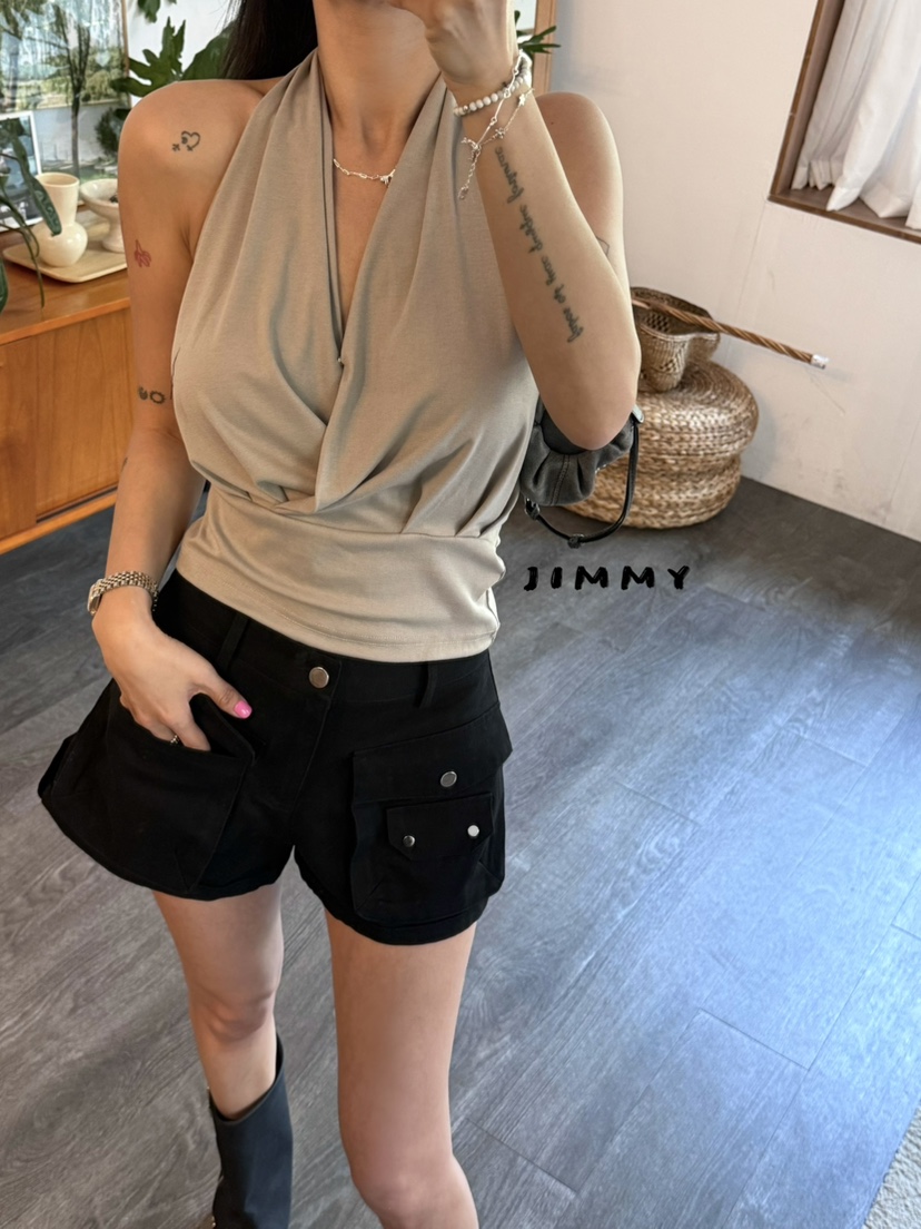 JIMMY東大門實拍韓國女裝新品推薦人氣熱賣職業吊帶背心褶皺JIMMY/REMAKE吊帶/背心
