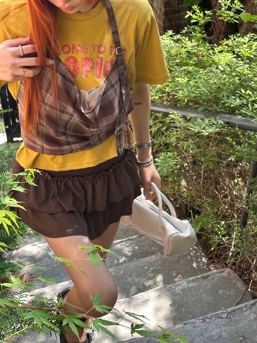 ZEROZERO韓國直郵實拍女裝新品休閑吊帶背心不含內搭格紋ZEROZERO吊帶/背心