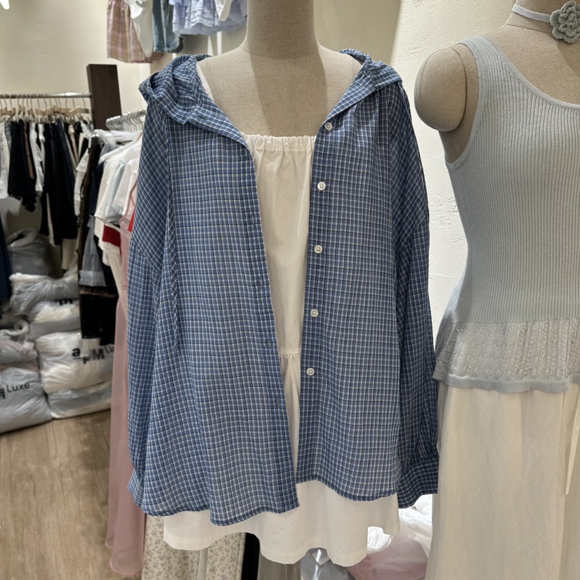 HANSUNGHYUN韓國直郵女裝新品熱賣襯衫蕾絲衫不含內搭格子HANSUNGHYUN襯衫/蕾絲衫圖色2