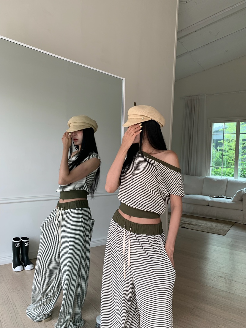 BADCALM韓國直郵女裝新品26夏季休閑26春夏人氣休閑褲條紋BADCALM休閑褲
