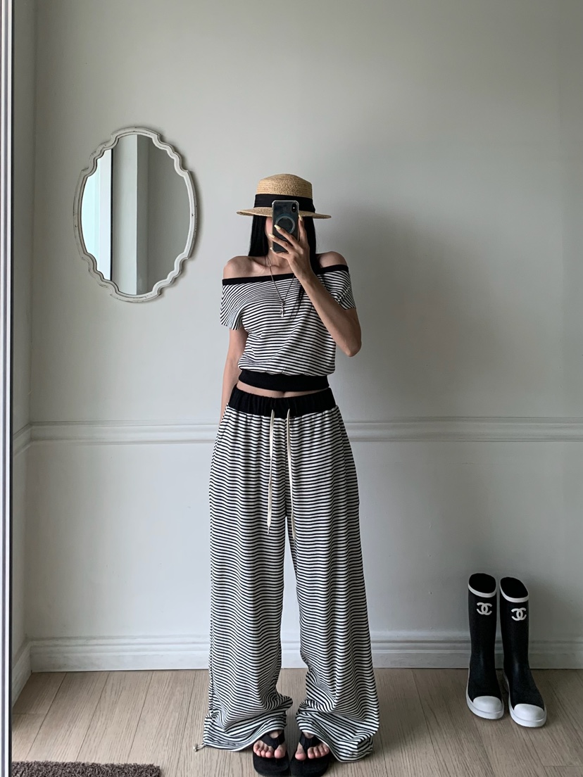 BADCALM韓國直郵女裝新品26夏季休閑26春夏人氣休閑褲條紋BADCALM休閑褲