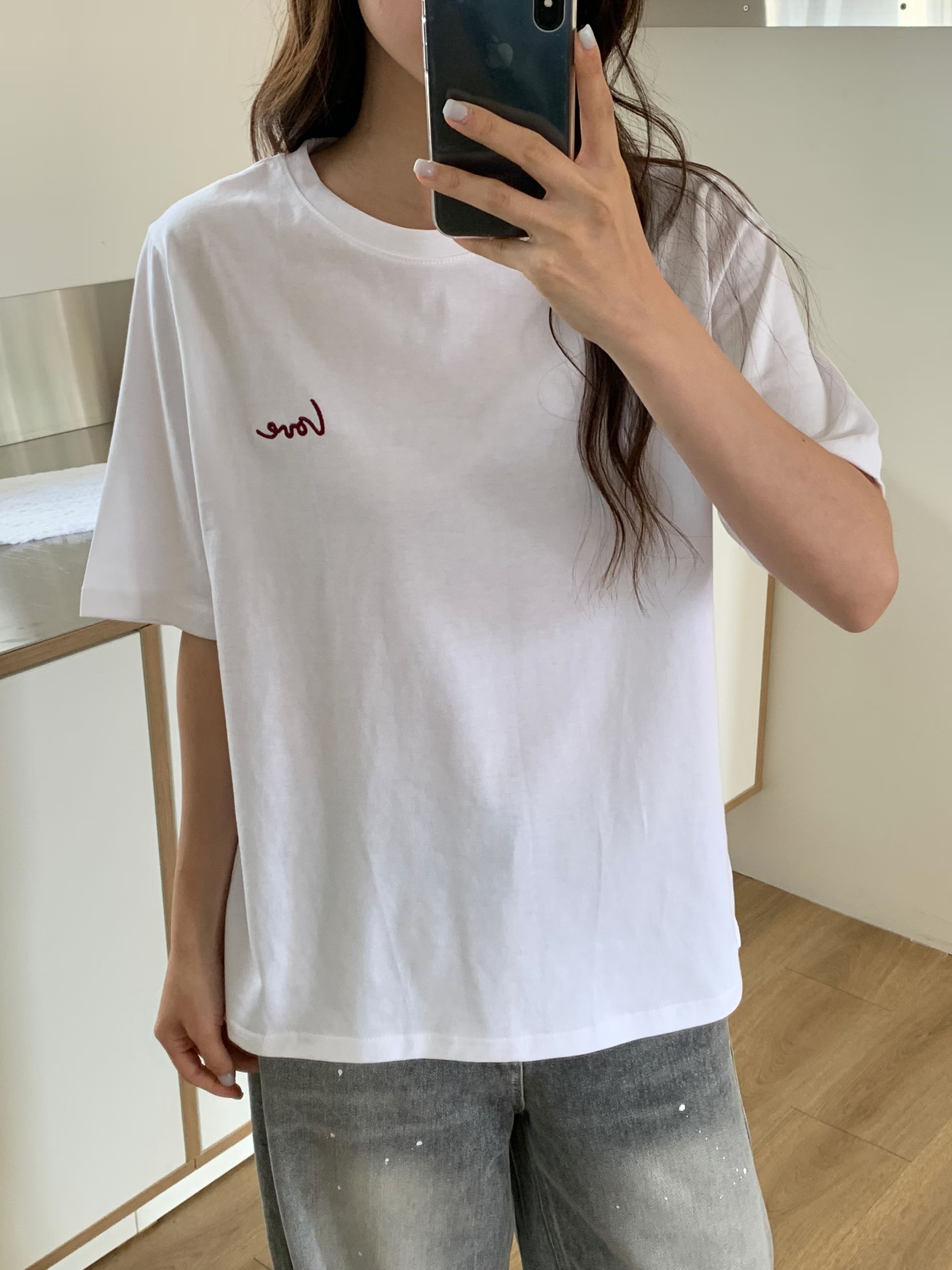 TDOUBLEJ韓國代購女裝新品熱賣推薦職業時尚人氣26春夏T恤刺繡TDOUBLEJT恤圖色1