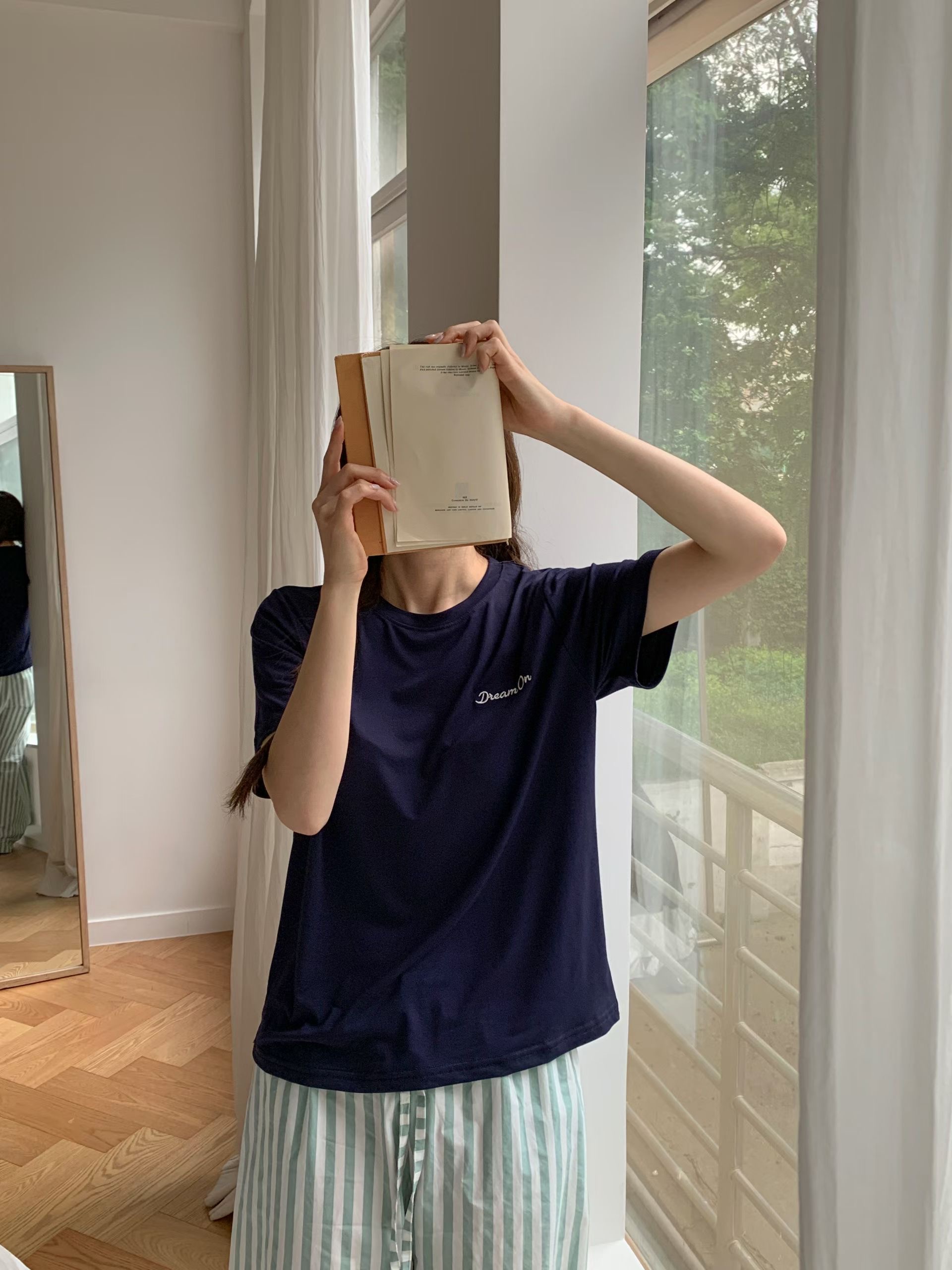 TDOUBLEJ韓國直郵女士新款時尚26夏季26春夏人氣休閑T恤刺繡TDOUBLEJT恤圖色1