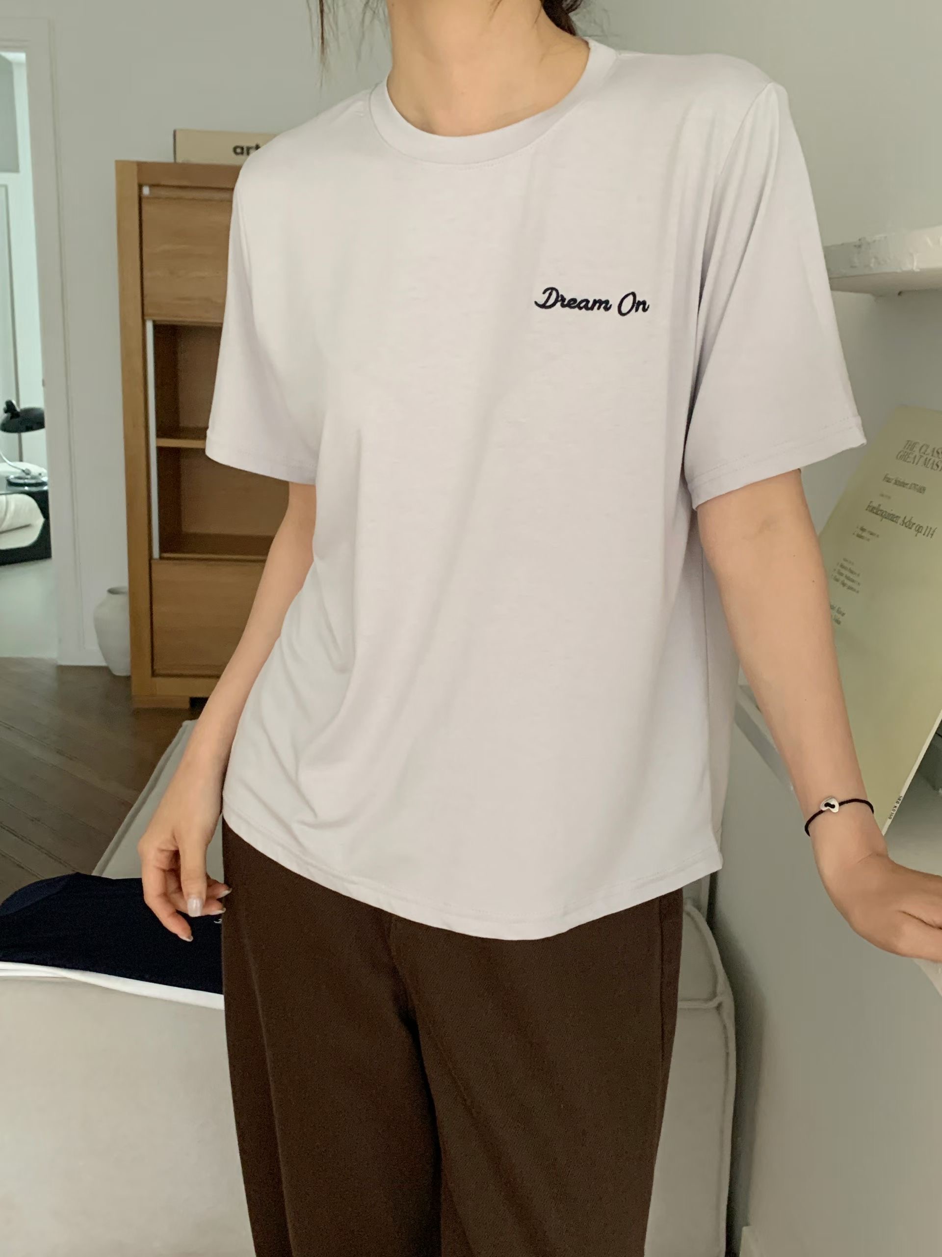TDOUBLEJ韓國直郵女士新款時尚26夏季26春夏人氣休閑T恤刺繡TDOUBLEJT恤圖色3