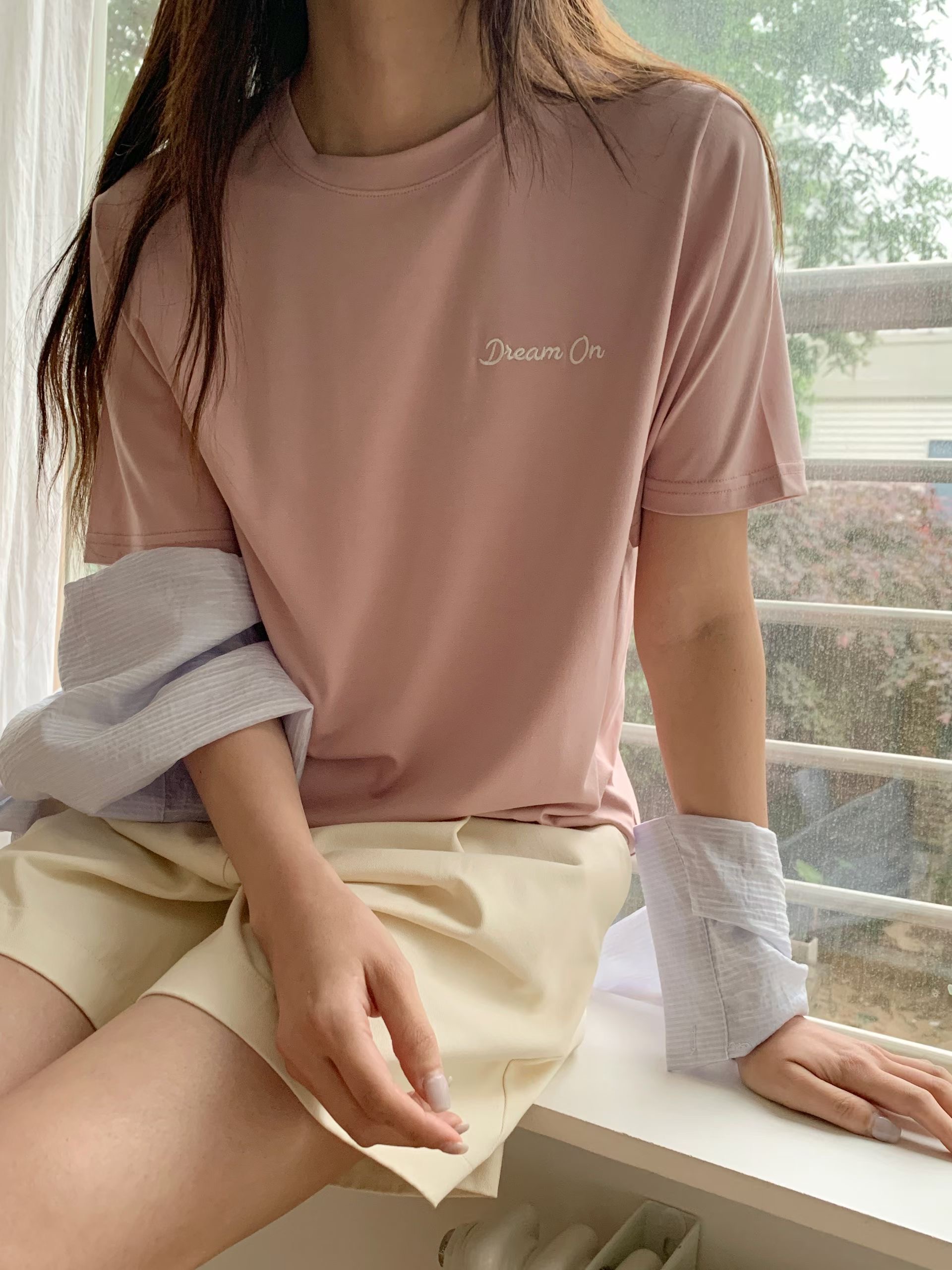 TDOUBLEJ韓國直郵女士新款時尚26夏季26春夏人氣休閑T恤刺繡TDOUBLEJT恤圖色4