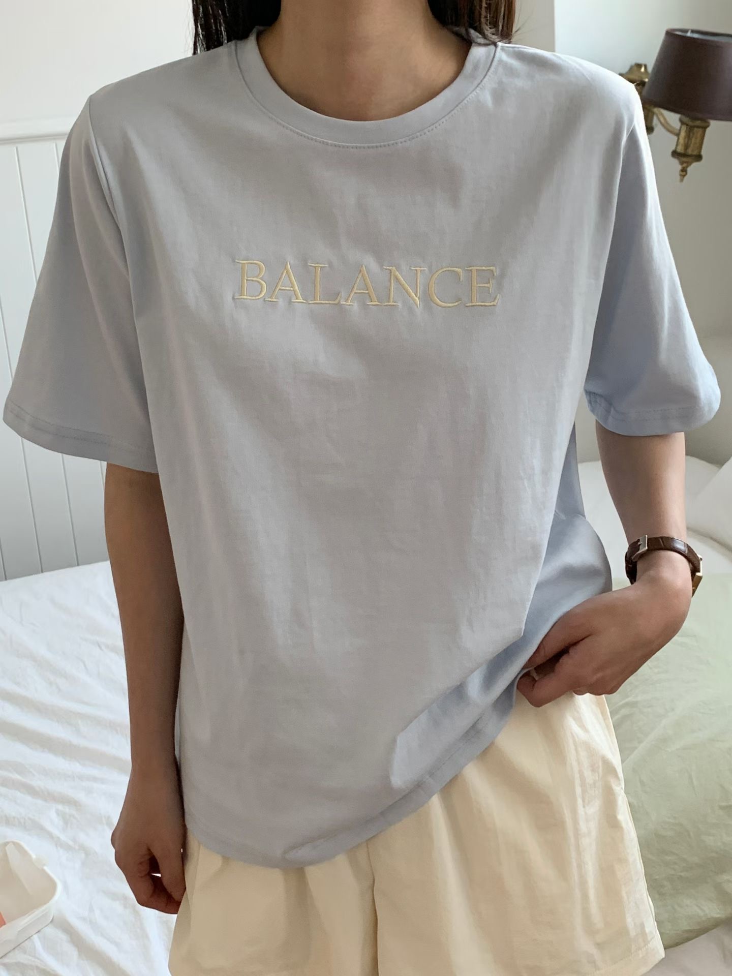 TDOUBLEJ東大門實拍韓國女士新品26夏季推薦熱賣職業T恤刺繡TDOUBLEJT恤圖色2