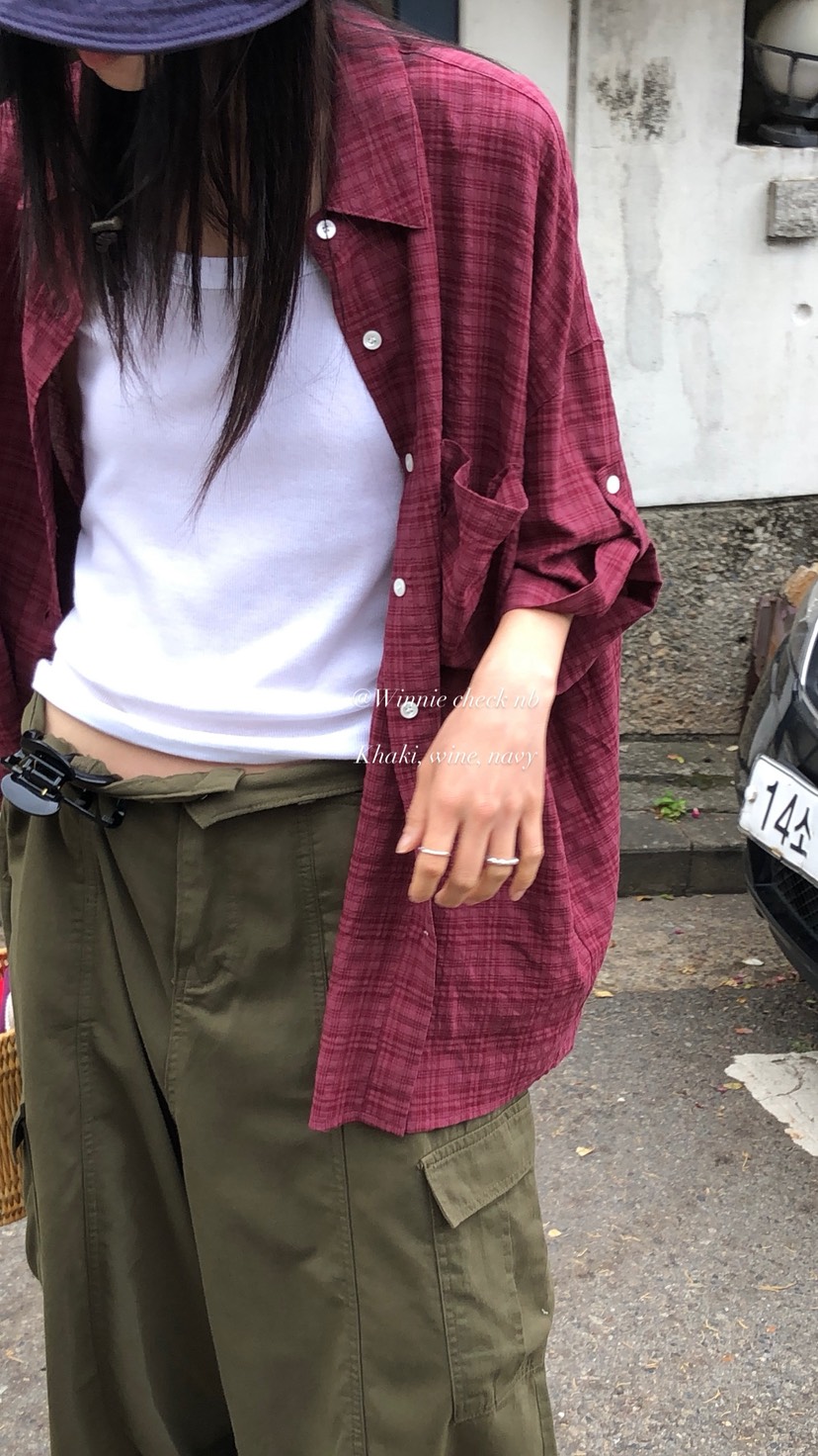 OVER RICH韓國代購女士新款休閑26春夏26夏季襯衫蕾絲衫格子OVER RICH襯衫/蕾絲衫