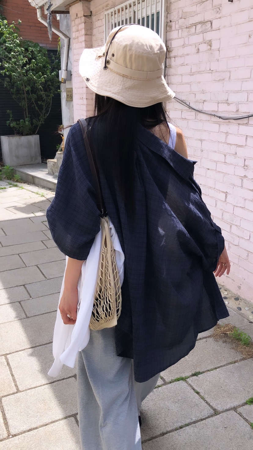 OVER RICH韓國代購女士新款休閑26春夏26夏季襯衫蕾絲衫格子OVER RICH襯衫/蕾絲衫