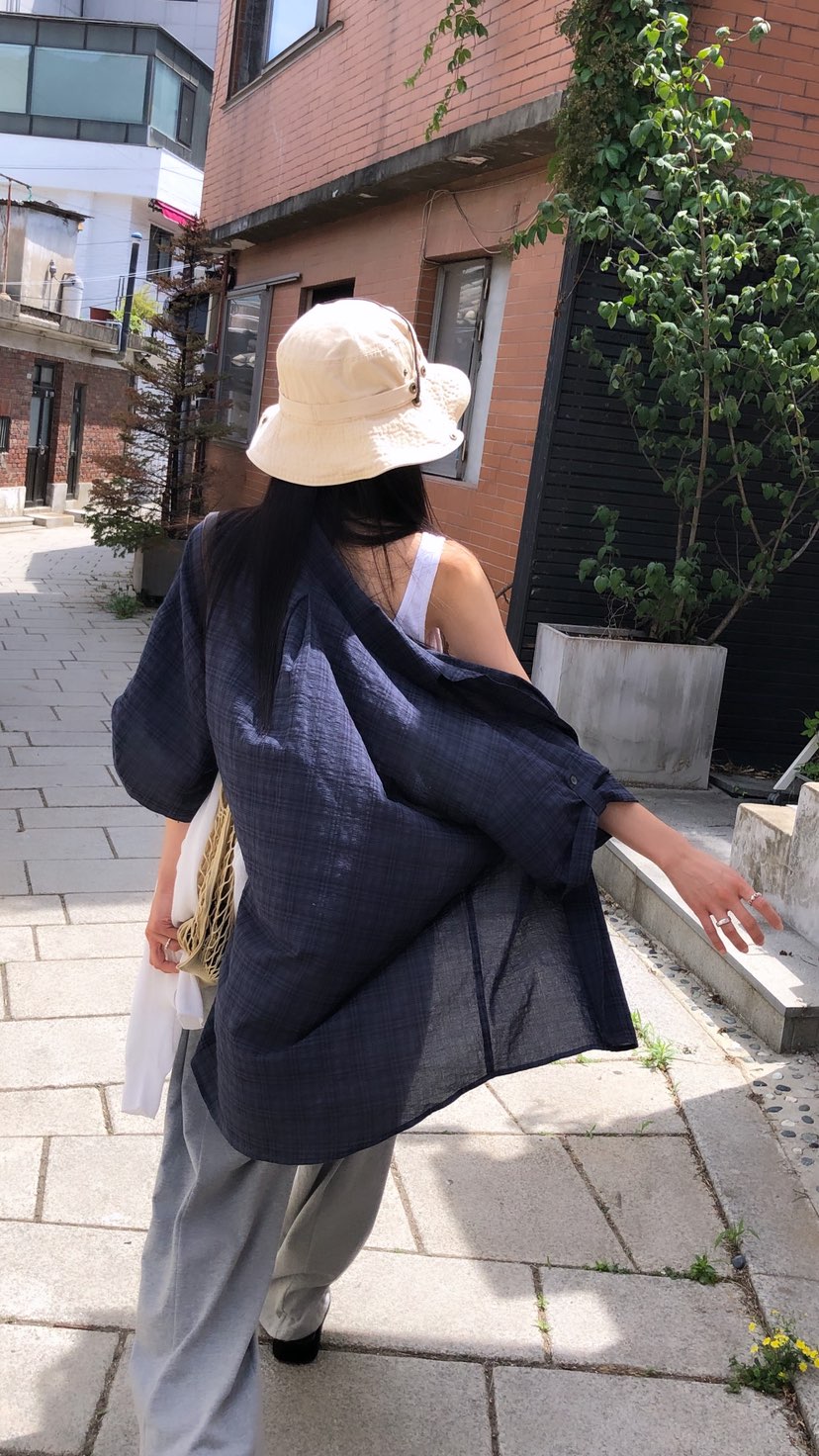 OVER RICH韓國代購女士新款休閑26春夏26夏季襯衫蕾絲衫格子OVER RICH襯衫/蕾絲衫