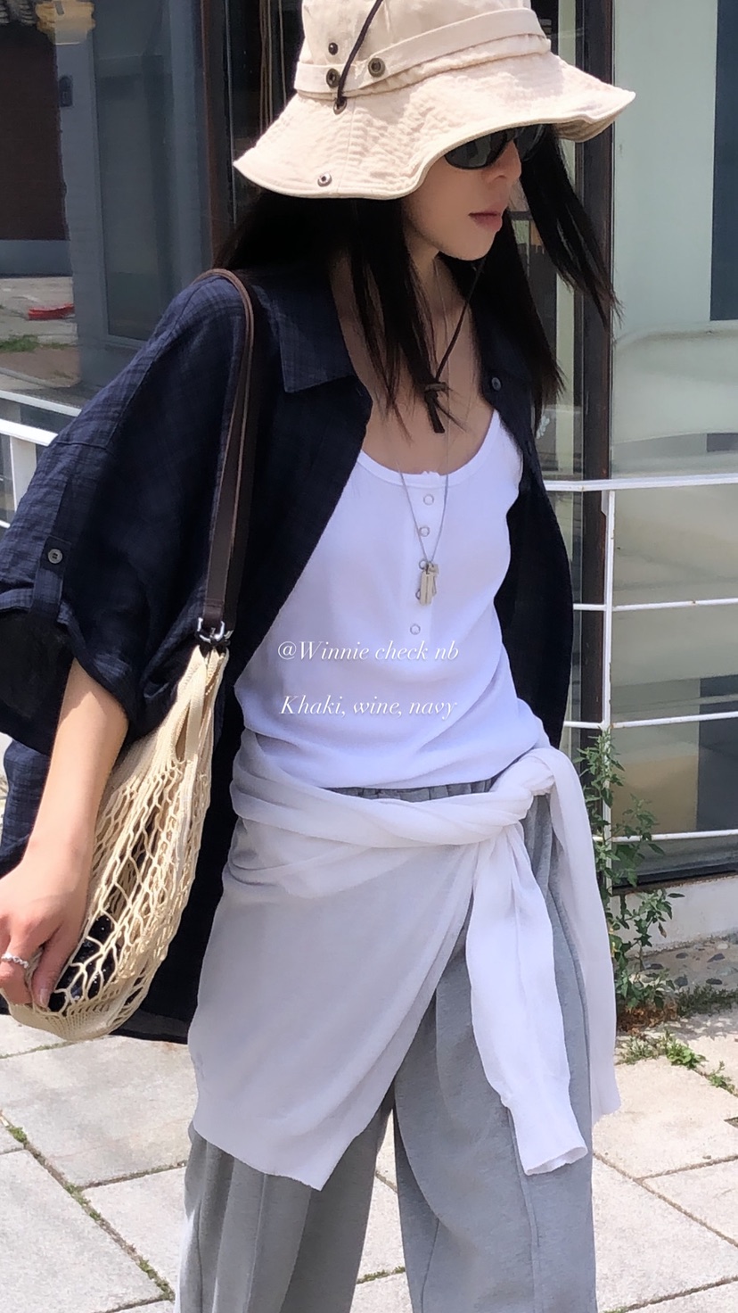 OVER RICH韓國代購女士新款休閑26春夏26夏季襯衫蕾絲衫格子OVER RICH襯衫/蕾絲衫