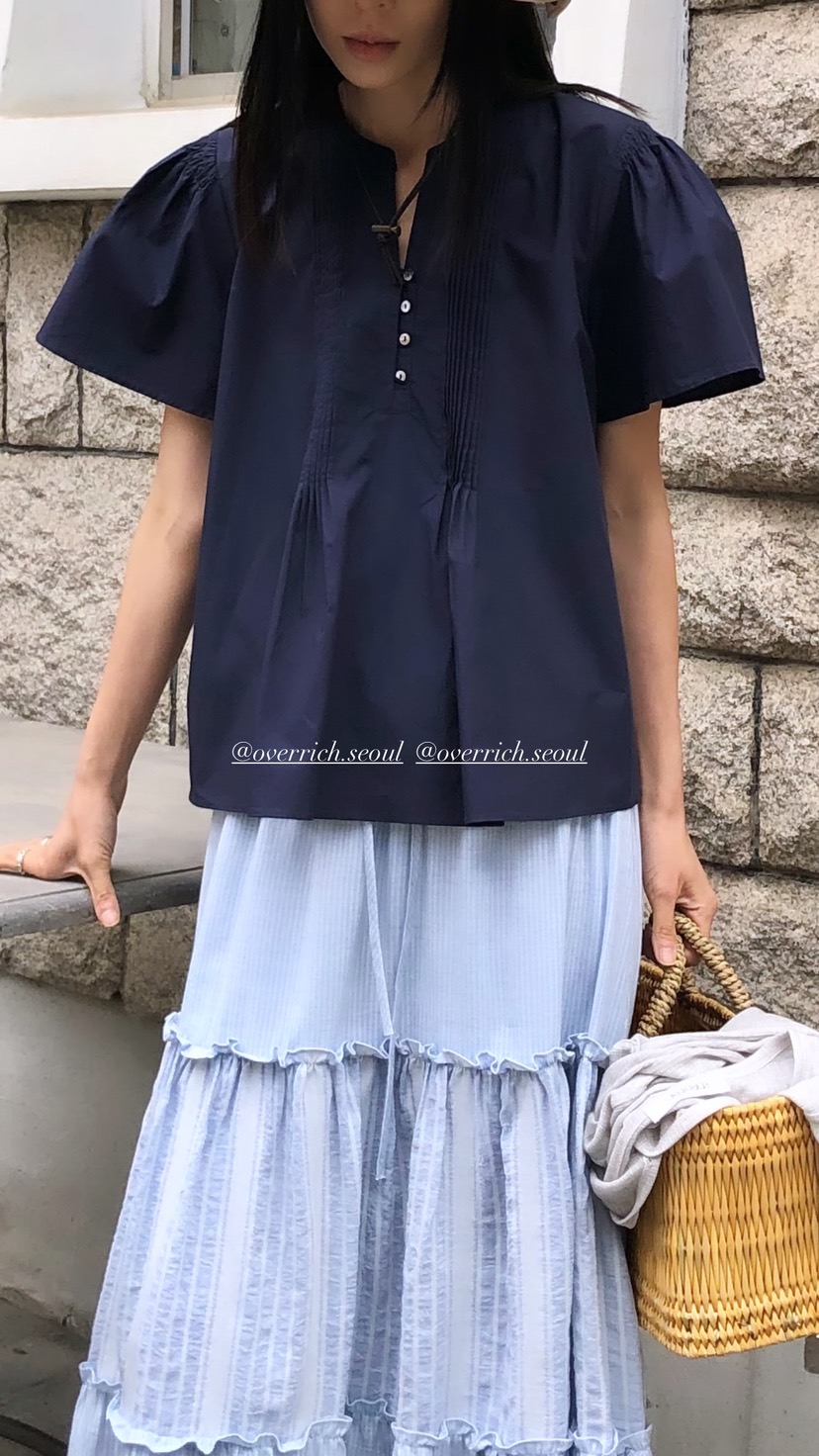OVER RICH韓國直郵女士新品推薦時尚26夏季襯衫蕾絲衫BL褶裥OVER RICH襯衫/蕾絲衫