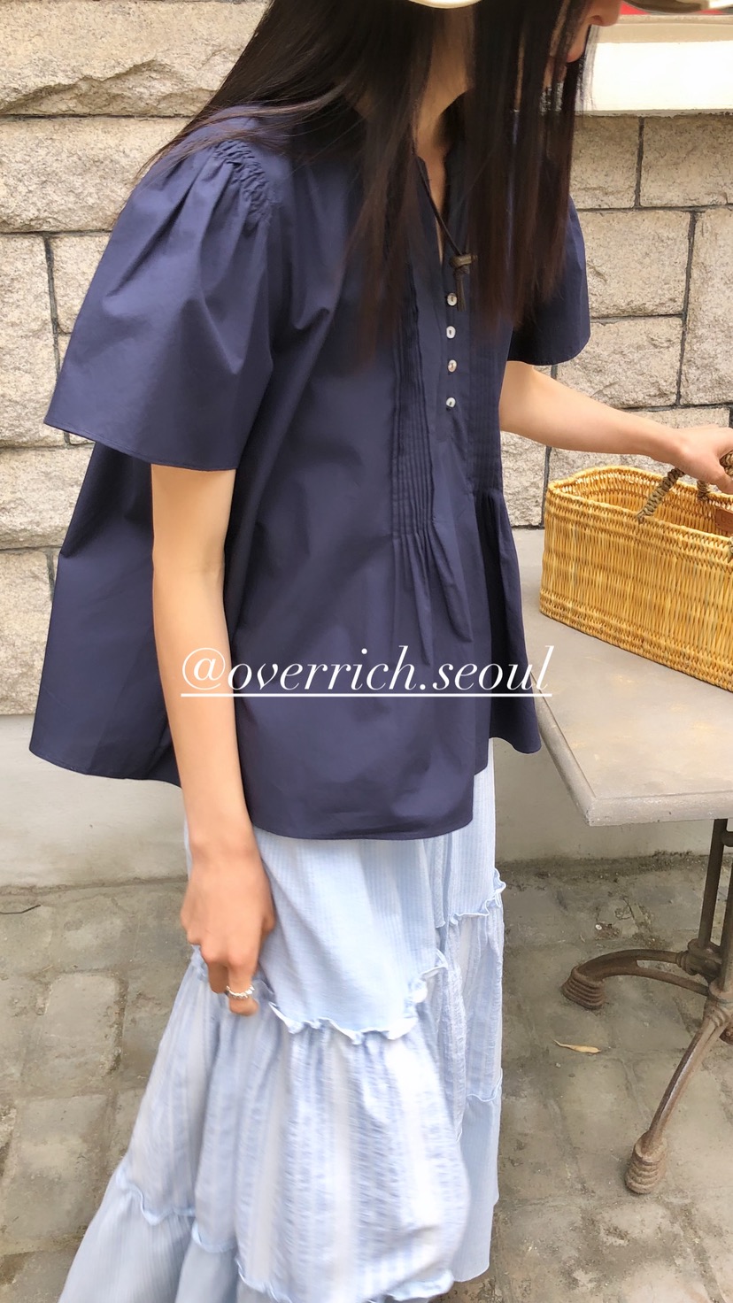 OVER RICH韓國直郵女士新品推薦時尚26夏季襯衫蕾絲衫BL褶裥OVER RICH襯衫/蕾絲衫