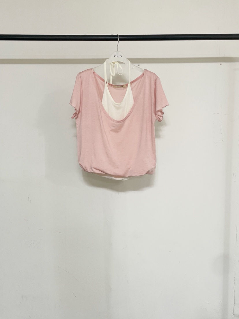 CLAFO韓國直郵實拍女裝新品26春夏人氣時尚T恤假兩件U領撞色CLAFOT恤圖色1