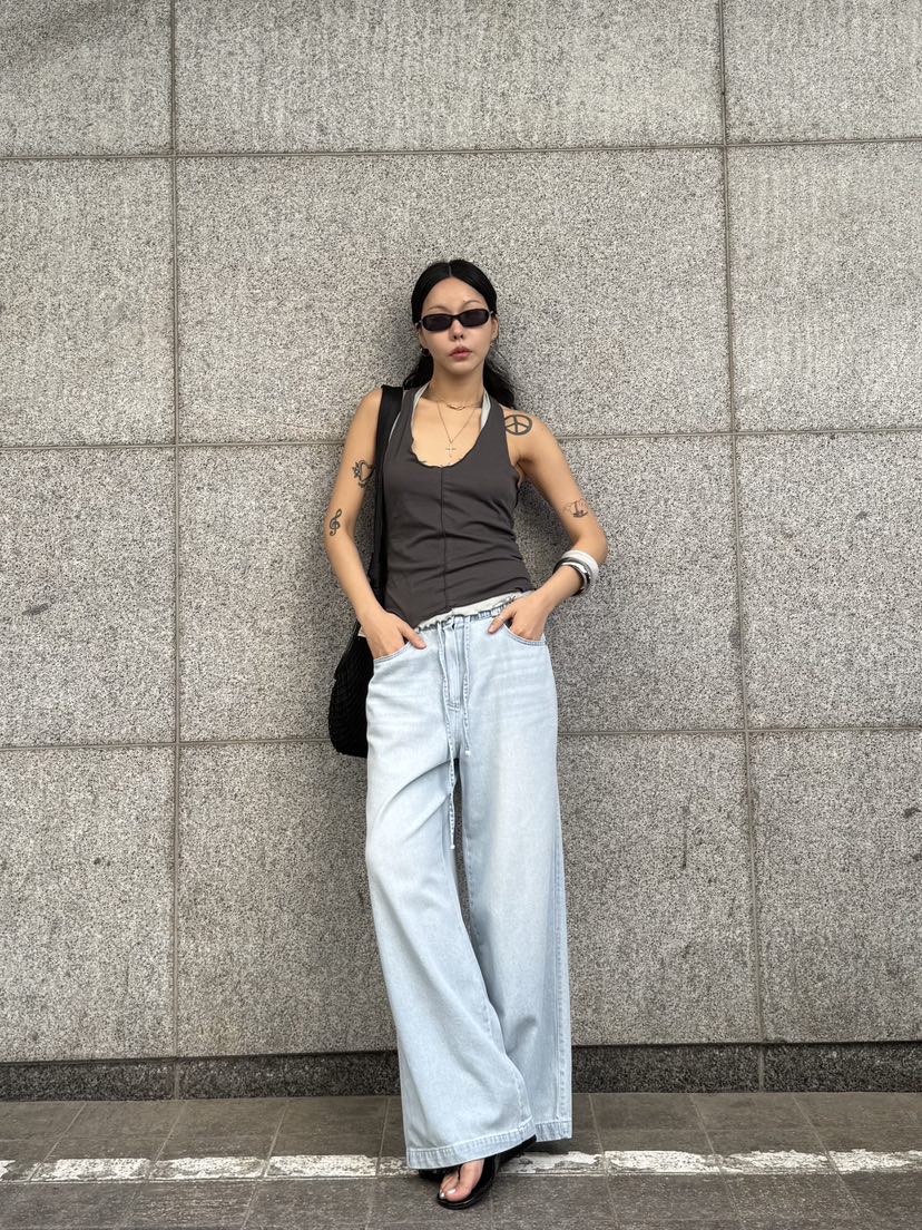 LIMLIMLIM韓國東大門代購女士新品26春夏推薦人氣牛仔褲束帶LIM LIM LIM牛仔褲