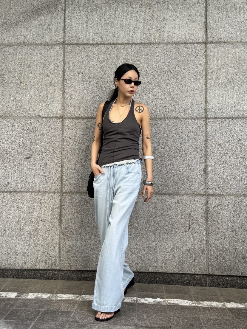 LIMLIMLIM韓國東大門代購女士新品26春夏推薦人氣牛仔褲束帶LIM LIM LIM牛仔褲