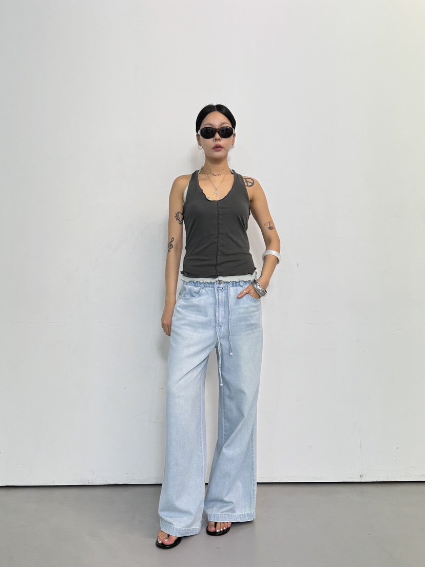 LIMLIMLIM韓國東大門代購女士新品26春夏推薦人氣牛仔褲束帶LIM LIM LIM牛仔褲