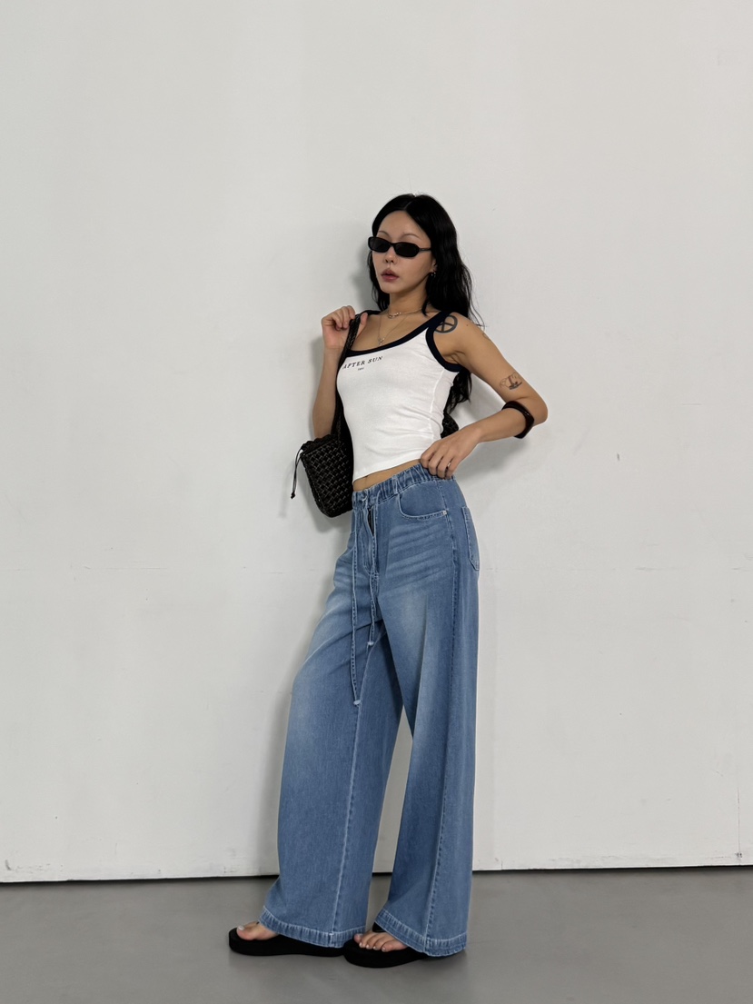 LIMLIMLIM韓國東大門代購女士新品26春夏推薦人氣牛仔褲束帶LIM LIM LIM牛仔褲
