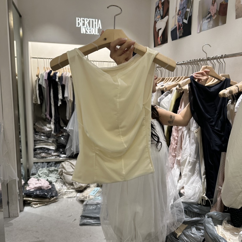 BERTHA韓國直郵實拍女士新品熱賣26夏季吊帶背心不對稱透視BERTHA吊帶/背心