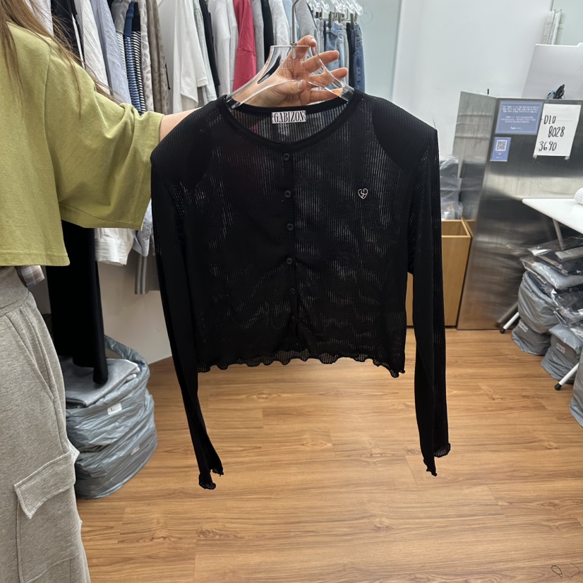 GABIZON韓國代購女士新品時尚26夏季熱賣長袖T恤開衫羅紋GABIZON長袖T恤圖色4黑色