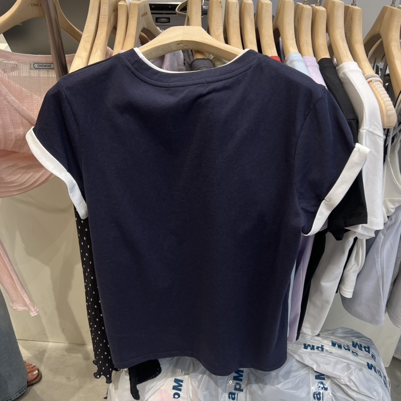 ONE MONE韓國東大門直郵女士新品熱賣26春夏人氣T恤撞色ONE MONET恤