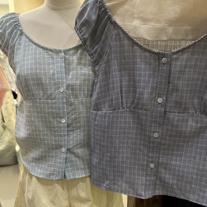 FURE東大門實拍韓國女士新品熱賣休閑襯衫蕾絲衫格子蕾絲FURE襯衫/蕾絲衫