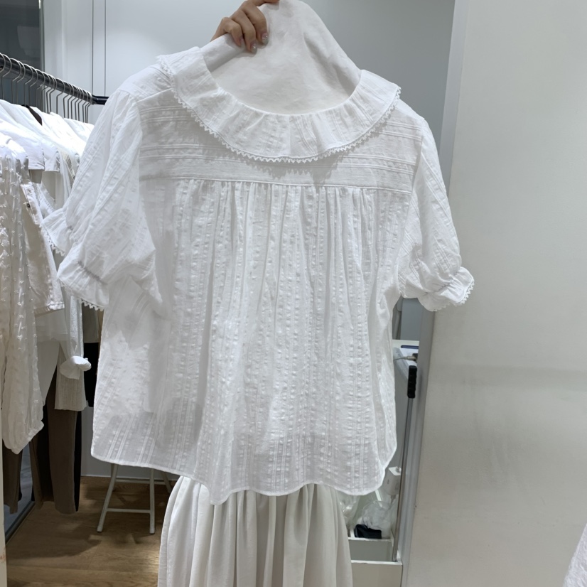 VERVEINE韓國直郵實拍女士新品人氣推薦時尚襯衫蕾絲衫褶裥VERVEINE襯衫/蕾絲衫