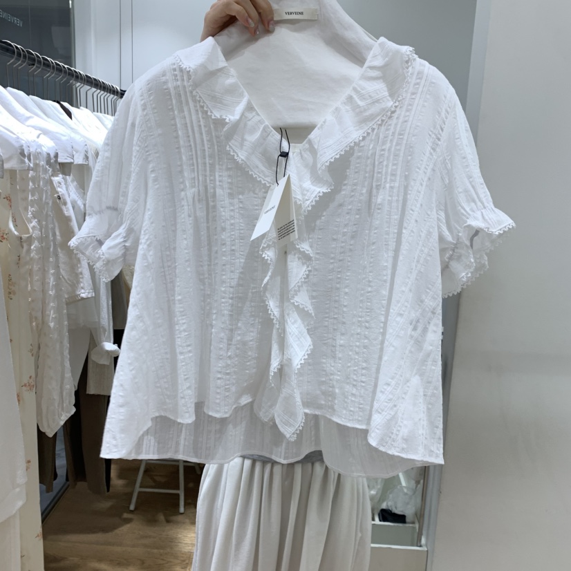 VERVEINE韓國直郵實拍女士新品人氣推薦時尚襯衫蕾絲衫褶裥VERVEINE襯衫/蕾絲衫圖色1