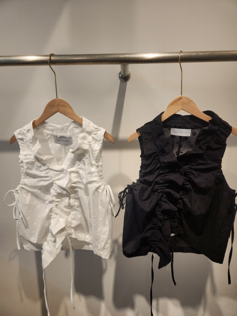 THE OTHER韓國代購女裝新品職業吊帶背心不對稱蕾絲褶皺THE OTHER吊帶/背心