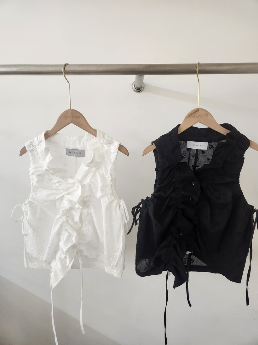 THE OTHER韓國代購女裝新品職業吊帶背心不對稱蕾絲褶皺THE OTHER吊帶/背心