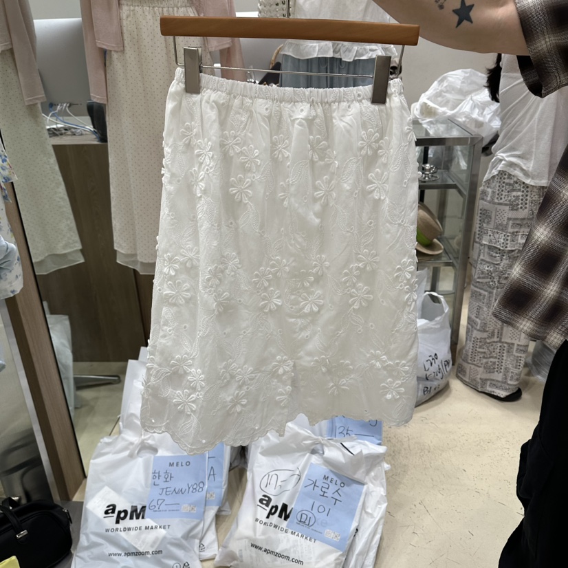 MELO韓國直郵女裝新款26春夏人氣職業休閑半身裙中短裙蕾絲MELO半身裙/中短裙
