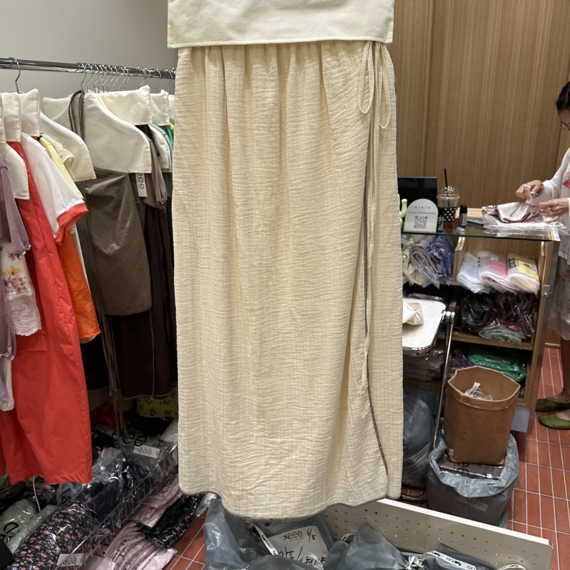 EEE韓國東大門代購女士新品26春夏人氣時尚職業長裙SK亞麻EEE長裙圖色1