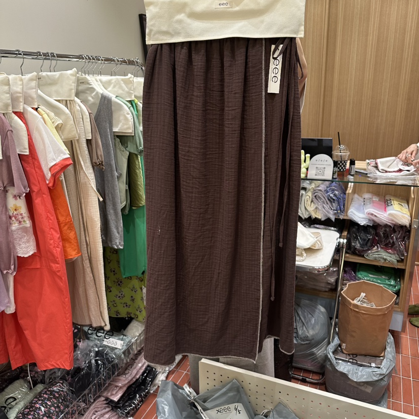 EEE韓國東大門代購女士新品26春夏人氣時尚職業長裙SK亞麻EEE長裙圖色2