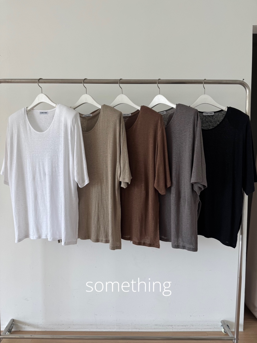 SOMETHING-L/FANCY韓國直郵實拍女士新品人氣T恤U領亞麻SOMETHING-L/FANCYT恤