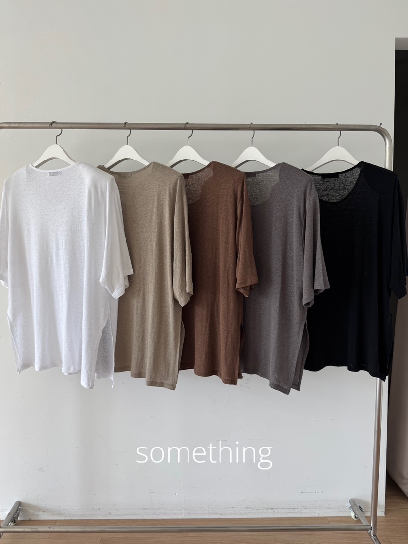 SOMETHING-L/FANCY韓國直郵實拍女士新品人氣T恤U領亞麻SOMETHING-L/FANCYT恤