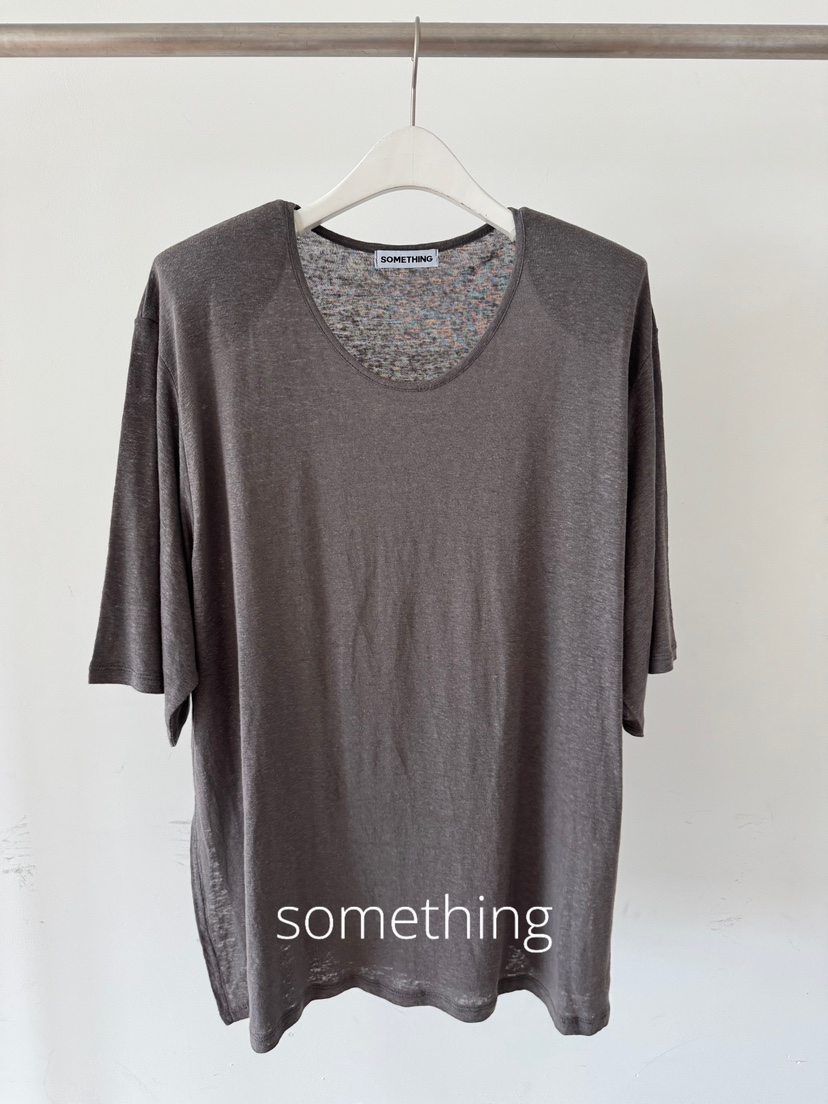 SOMETHING-L/FANCY韓國直郵實拍女士新品人氣T恤U領亞麻SOMETHING-L/FANCYT恤圖色2
