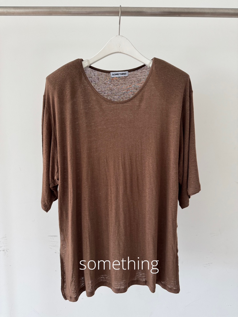 SOMETHING-L/FANCY韓國直郵實拍女士新品人氣T恤U領亞麻SOMETHING-L/FANCYT恤圖色4