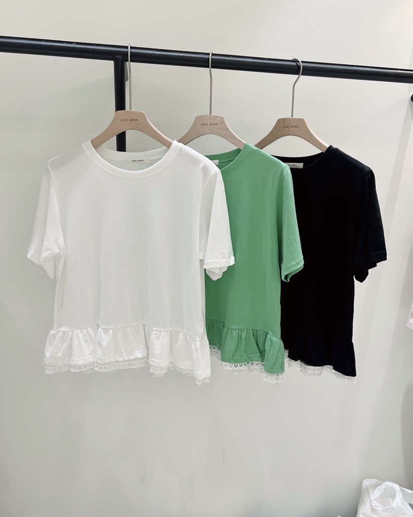 LOVE ROSIE韓國直郵實拍女士新品26夏季熱賣時尚T恤荷葉邊LOVE ROSIET恤