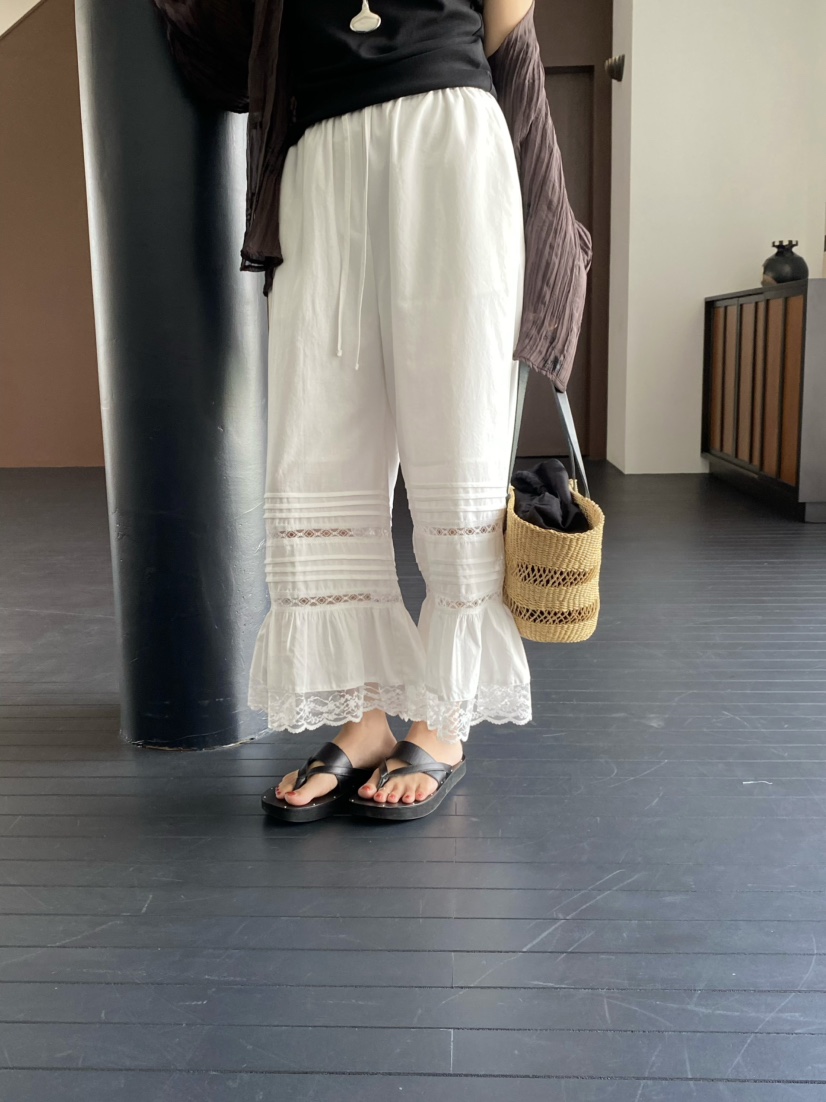 OUPPT韓國代購女士新品熱賣休閑26夏季職業時尚休閑褲蕾絲花OUPPT休閑褲