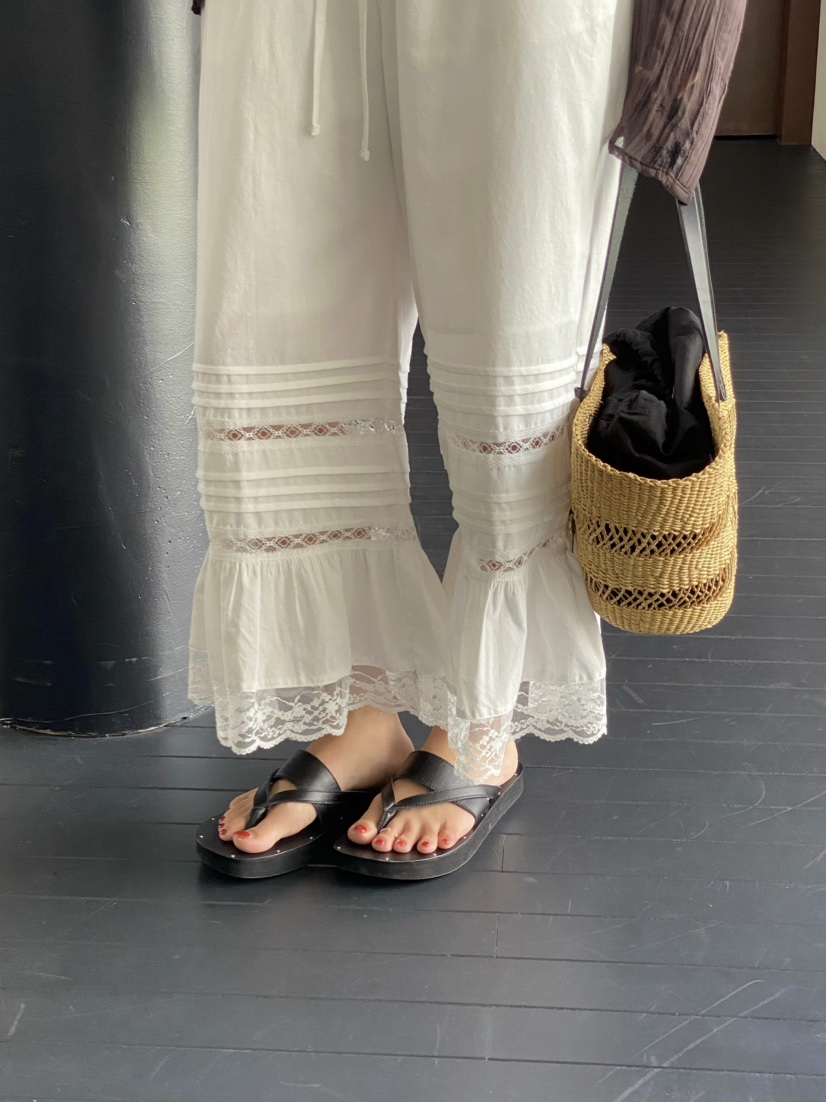 OUPPT韓國代購女士新品熱賣休閑26夏季職業時尚休閑褲蕾絲花OUPPT休閑褲
